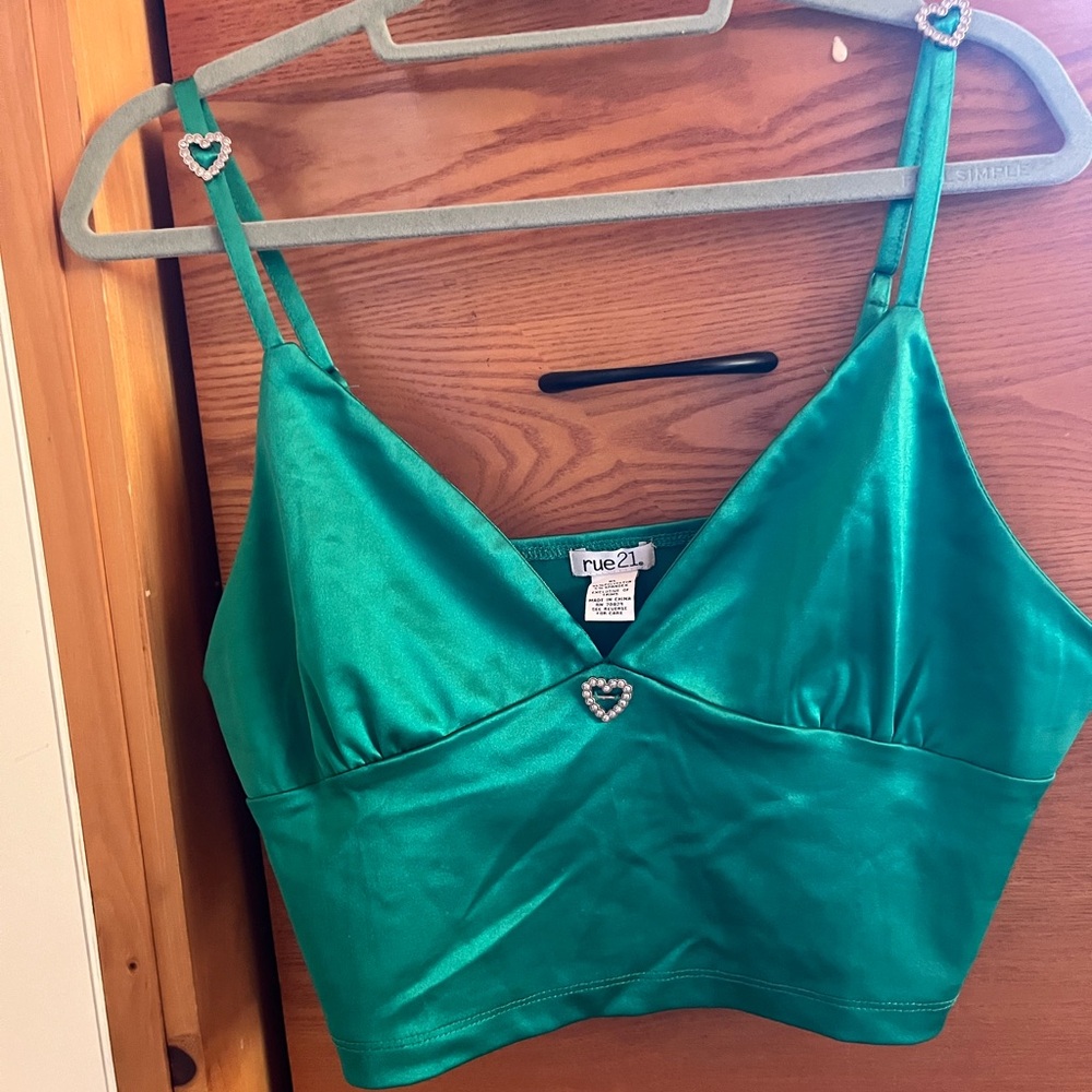 Rue21 Emerald Satin Bralette with Heart Charm